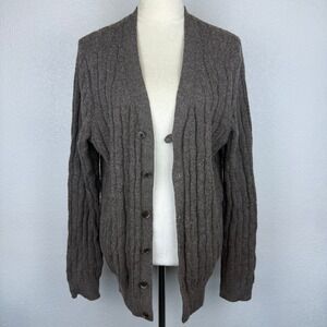Joseph‎ Abboud Brown Cable Knit Wool Blend Button Front Cardigan Sweater Womens